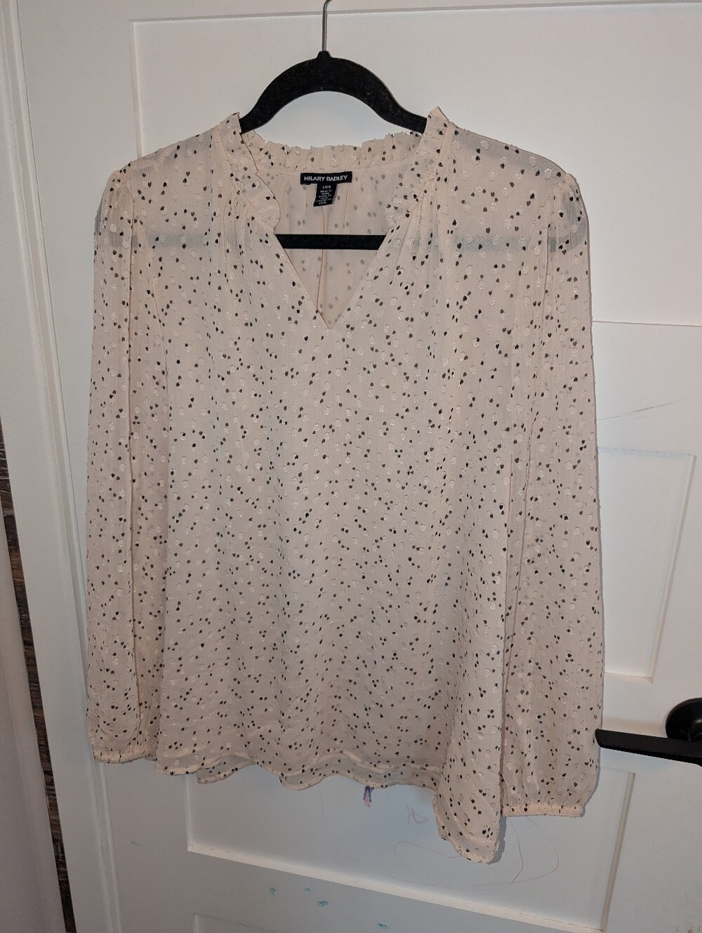 Nwot Hilary Radley Cream Long-Sleeve V-Neck Blouse with Dot Print